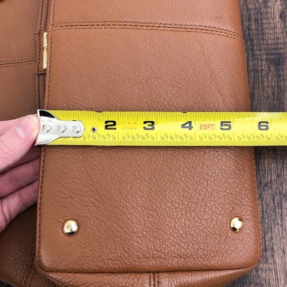 Calvin Klein Pebbled Leather Satchel Bag Dual Handle Exterior Pockets Brown Gold - Picture 16 of 16